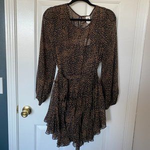 Long Sleeve Leopard Print Ruffle Bottom Mini Dress
